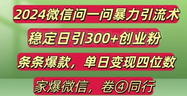2024最新微信问一问暴力引流300+创业粉,条条爆款单日变现四位数【揭秘】-玖卿社区