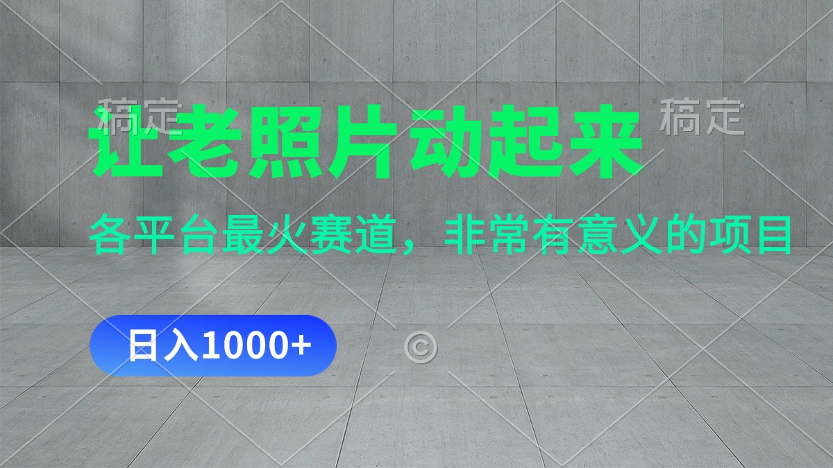 让老照片动起来，一天变现1000+，各平台最火赛道，看完就会-玖卿社区