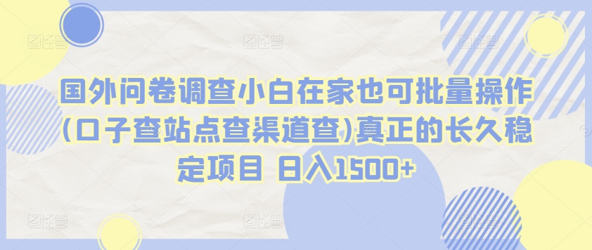 国外问卷调查小白在家也可批量操作(口子查站点查渠道查)真正的长久稳定项目 日入1500+-玖卿社区