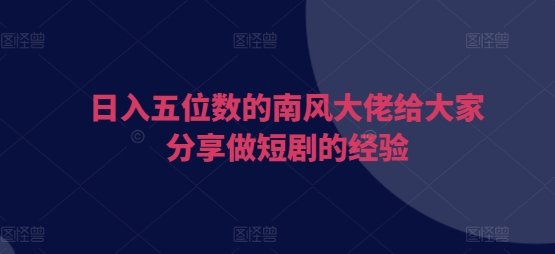 日入五位数的南风大佬给大家分享做短剧的经验-玖卿社区