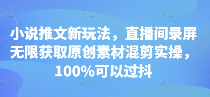 小说推文新玩法，直播间录屏无限获取原创素材混剪实操，100%可以过抖-玖卿社区