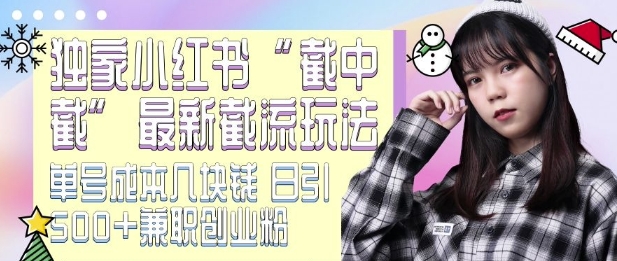 最新小红书截流玩法 独家截中截 单号成本几块钱 日引500+CY粉JZ粉-玖卿社区