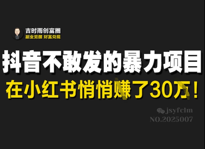 抖音不敢发的暴利项目，在小红书悄悄挣了30W-玖卿社区