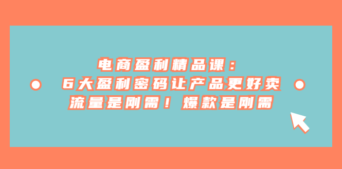 电商 盈利精品课：6大盈利 密码让产品更好卖，流量是刚需！爆款是刚需-玖卿社区