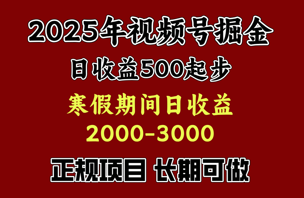 最新视频号项目，单账号日收益500起步，寒假期间日收益2000-3000左右，-玖卿社区