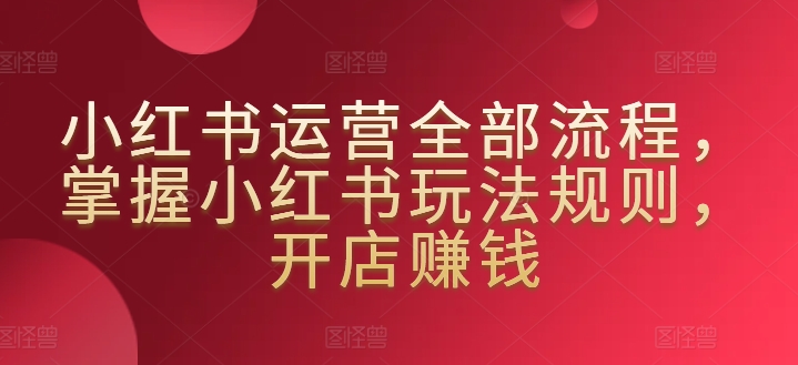 小红书运营全部流程，掌握小红书玩法规则，开店赚钱-玖卿社区