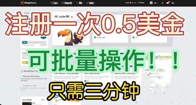 国外项目注册一次0.5美金 只需三分钟无脑操作 可批量放大 小白工作室福利-玖卿社区
