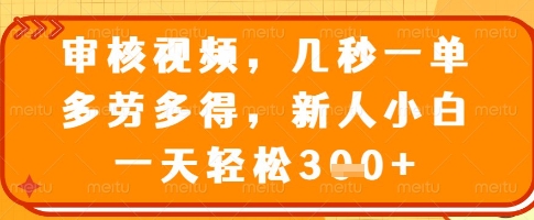 审核视频，几秒一单，多劳多得，新人小白一天轻松3张【揭秘】-玖卿社区