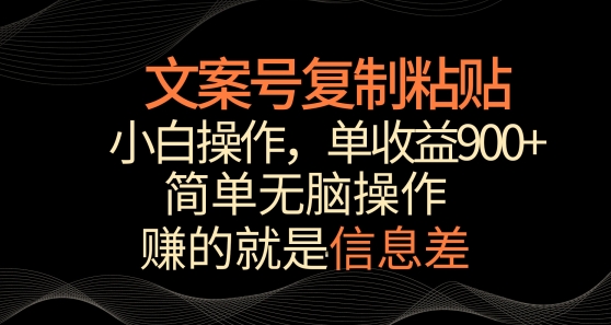 文案号掘金，简单复制粘贴，小白操作，单作品收益900+-玖卿社区