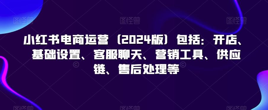 小红书电商运营（2024版）包括：开店、基础设置、客服聊天、营销工具、供应链、售后处理等-玖卿社区