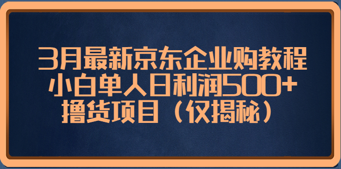 3月最新京东企业购教程，小白单人日利润500+撸货项目（仅揭秘）-玖卿社区