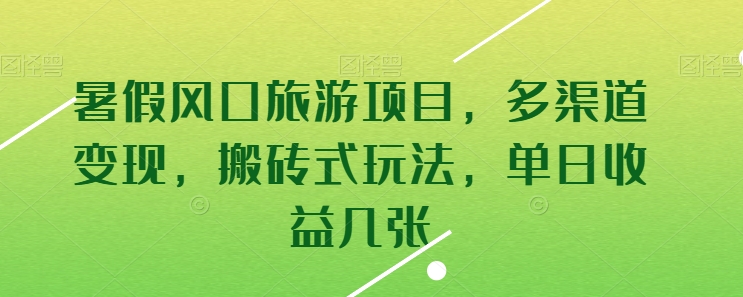 暑假风口旅游项目，多渠道变现，搬砖式玩法，单日收益几张-玖卿社区
