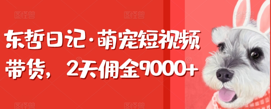 东哲日记·萌宠短视频带货，2天佣金9000+-玖卿社区