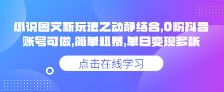 小说推文图文新玩法之动静结合，0粉抖音账号可做，简单粗暴，单日变现多张-玖卿社区