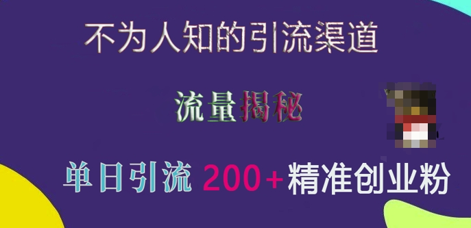 不为人知的引流渠道，流量揭秘，实测单日引流200+精准创业粉【揭秘】-玖卿社区