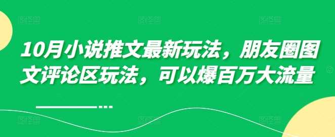 10月小说推文最新玩法，朋友圈图文评论区玩法，可以爆百万大流量-玖卿社区