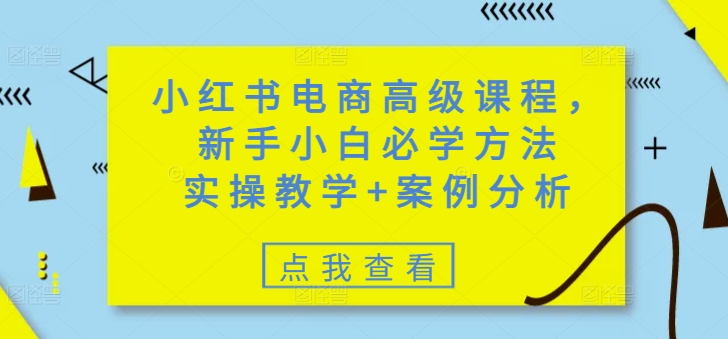 小红书电商高级课程，新手小白必学方法，实操教学+案例分析-玖卿社区