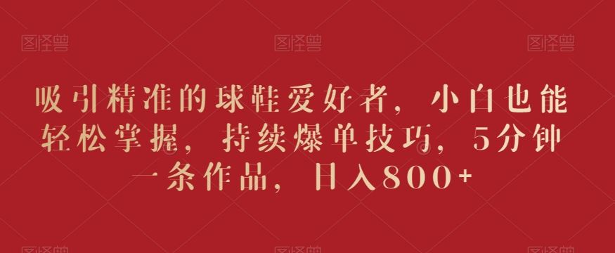 吸引精准的球鞋爱好者，小白也能轻松掌握，持续爆单技巧，5分钟一条作品，日入800+【揭秘】-玖卿社区