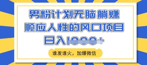 男粉计划无脑躺Z，顺应人性的风口项目，谁发谁火，加爆微信，日入多张【揭秘】-玖卿社区