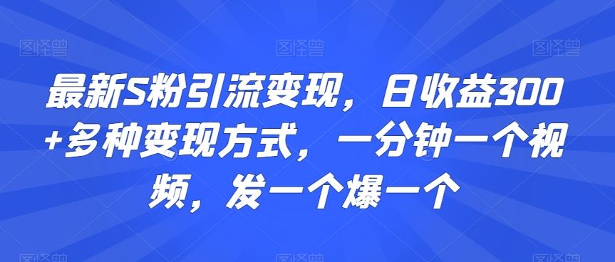 最新S粉引流变现，日收益300+多种变现方式，一分钟一个视频，发一个爆一个【揭秘】-玖卿社区