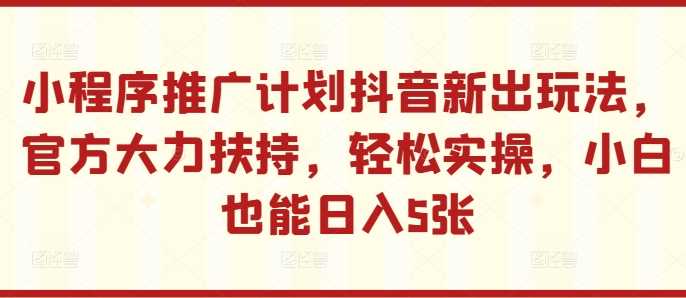 小程序推广计划抖音新出玩法，官方大力扶持，轻松实操，小白也能日入5张【揭秘】-玖卿社区