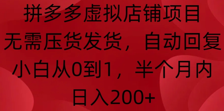 拼多多虚拟店铺项目，无需压货发货，自动回复，小白从0到1，半个月内日入200+【揭秘】-玖卿社区