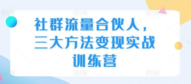 社群流量合伙人，三大方法变现实战训练营-玖卿社区