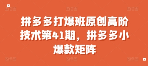 拼多多打爆班原创高阶技术第41期，拼多多小爆款矩阵-玖卿社区