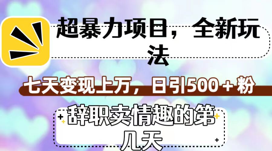 超暴利项目，全新玩法（辞职卖情趣的第几天），七天变现上万，日引500+粉-玖卿社区