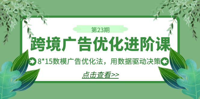 跨境广告·优化进阶课·第23期，8*15数模广告优化法，用数据驱动决策-玖卿社区