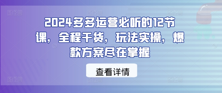 2024多多运营必听的12节课，全程干货，玩法实操，爆款方案尽在掌握-玖卿社区