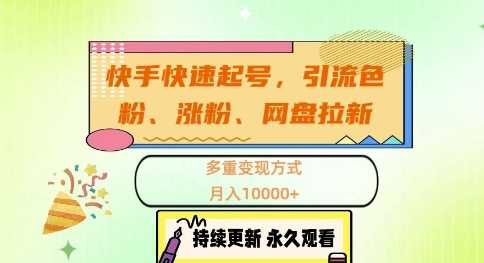 快手快速起号，引流s粉、涨粉、网盘拉新多重变现方式，月入1w【揭秘】-玖卿社区