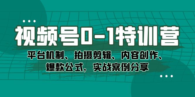 视频号0-1特训营：平台机制、拍摄剪辑、内容创作、爆款公式，实战案例分享-玖卿社区