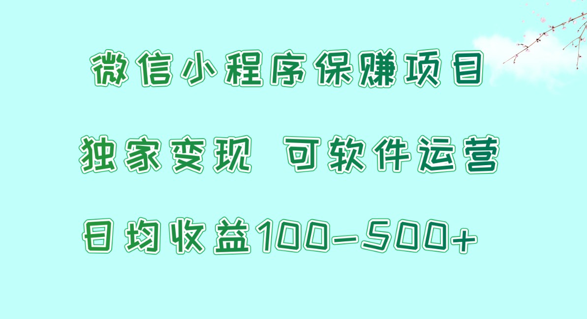 微信小程序保赚项目，日均收益100~500+，独家变现，可软件运营-玖卿社区