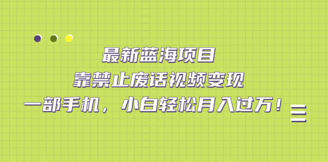 最新蓝海项目，靠禁止废话视频变现，一部手机，小白轻松月入过万！-玖卿社区