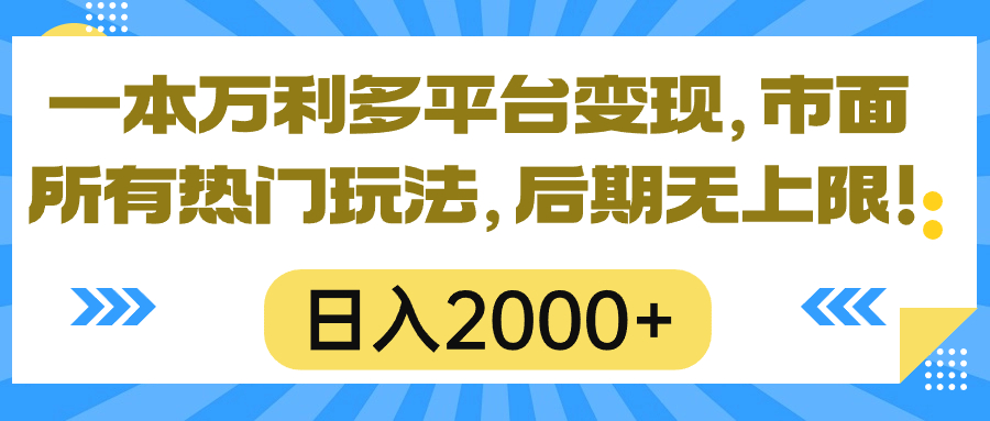 （10311期）一本万利多平台变现，市面所有热门玩法，日入2000+，后期无上限！-玖卿社区