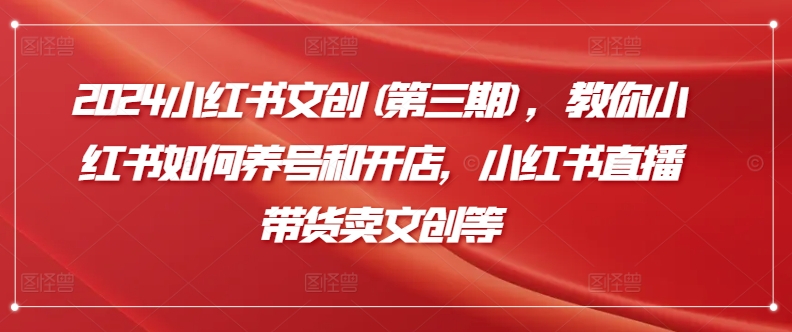 2024小红书文创(第三期)，教你小红书如何养号和开店，小红书直播带货卖文创等-玖卿社区