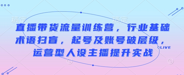 直播带货流量训练营，行业基础术语扫盲，起号及账号破层级，运营型人设主播提升实战-玖卿社区