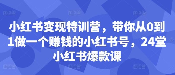 小红书变现特训营，带你从0到1做一个赚钱的小红书号，24堂小红书爆款课-玖卿社区