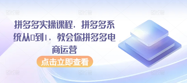 拼多多实操课程，拼多多系统从0到1，教会你拼多多电商运营-玖卿社区