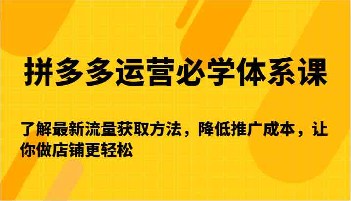 拼多多运营必学体系课-了解最新流量获取方法，降低推广成本，让你做店铺更轻松-玖卿社区