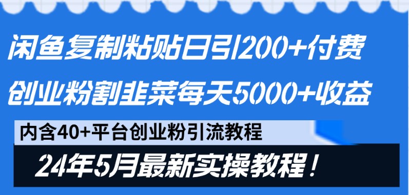 闲鱼复制粘贴日引200+付费创业粉，24年5月最新方法！割韭菜日稳定5000+收益-玖卿社区