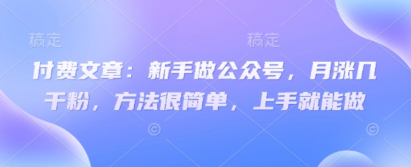 付费文章：新手做公众号，月涨几干粉，方法很简单，上手就能做-玖卿社区