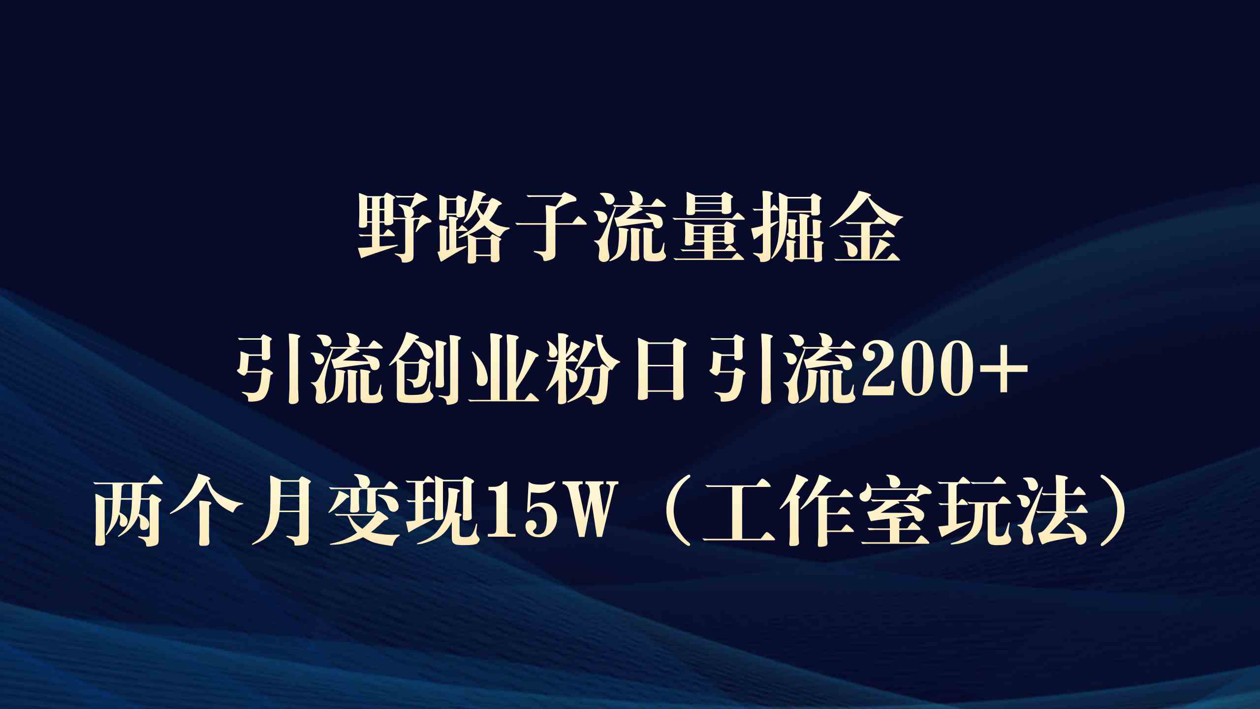 （9513期）野路子流量掘金，引流创业粉日引流200+，两个月变现15W（工作室玩法））-玖卿社区