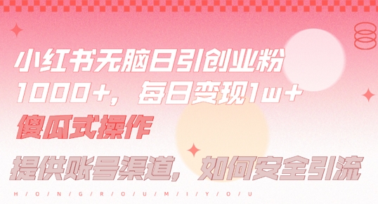 小红书无脑每日引流创业粉500+，小白每天只花半小时，躺赚长尾收益【揭秘】-玖卿社区