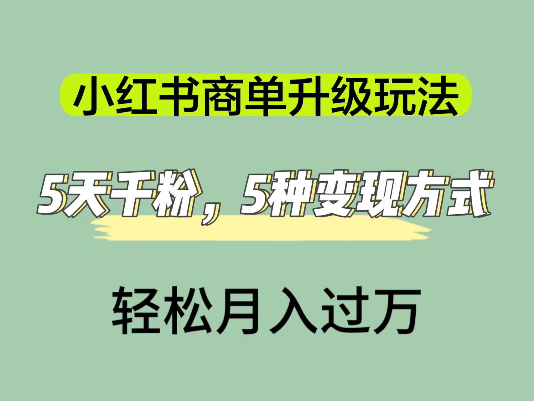 小红书商单升级玩法，5天千粉，5种变现渠道，轻松月入1万+-玖卿社区