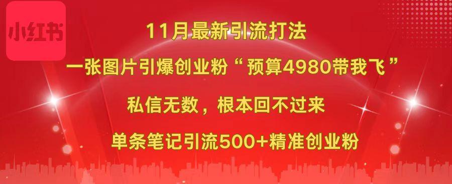 小红书11月最新图片打法，一张图片引爆创业粉“预算4980带我飞”，私信无数，根本回不过来，单条笔记引流500+精准创业粉-玖卿社区