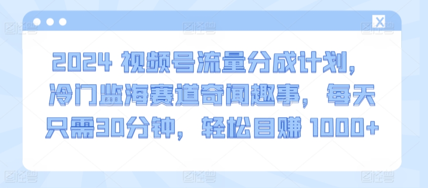 2024视频号流量分成计划，冷门监海赛道奇闻趣事，每天只需30分钟，轻松目赚 1000+-玖卿社区