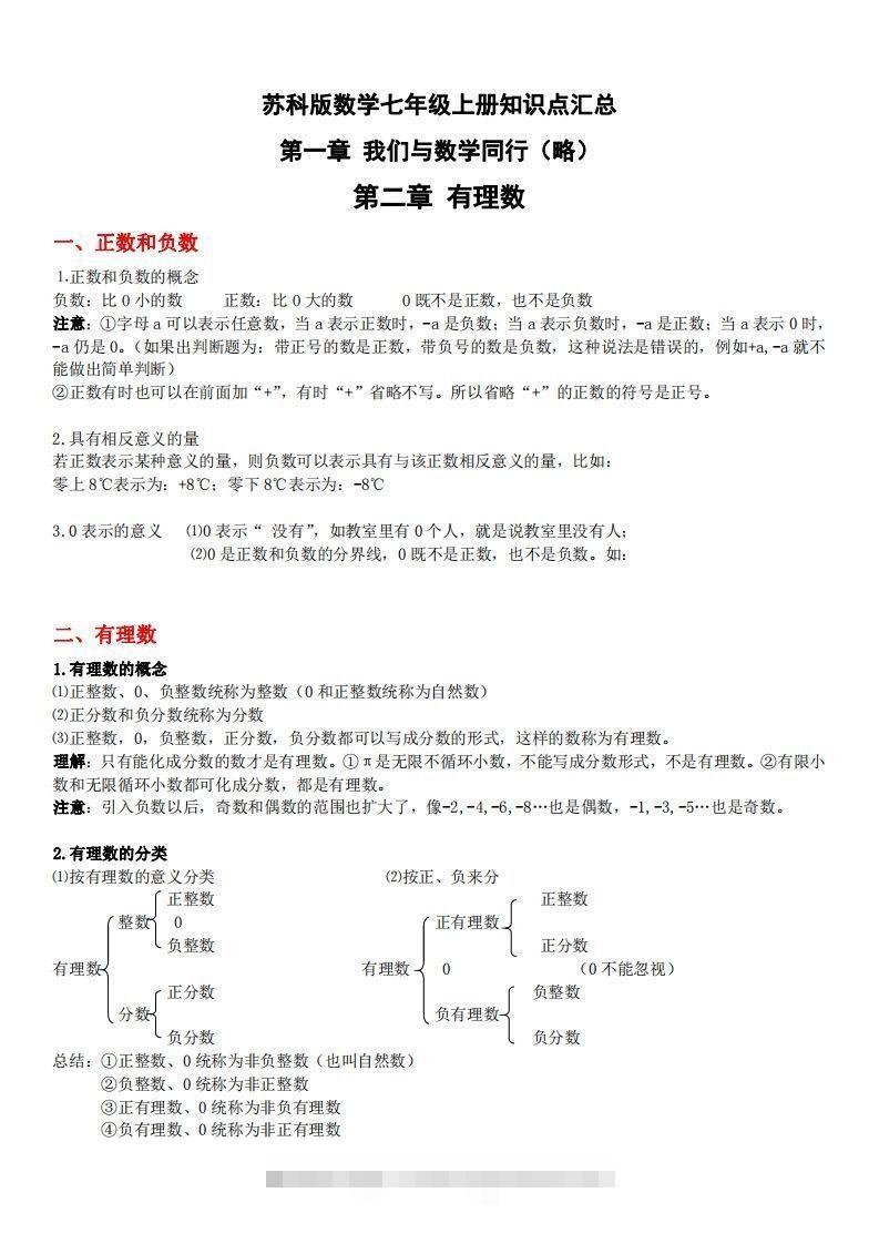 1.苏科版数学七年级上册知识点总结(1)-玖卿社区