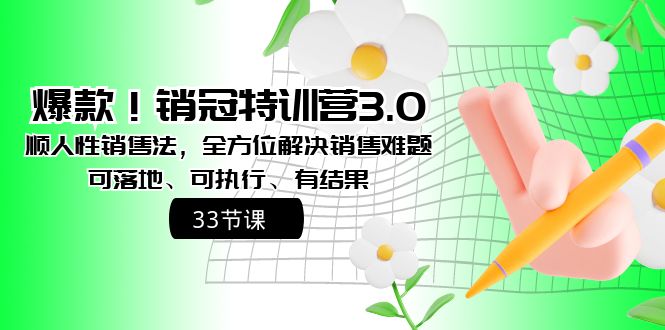 爆款！销冠特训营3.0之顺人性销售法，全方位解决销售难题、可落地-玖卿社区